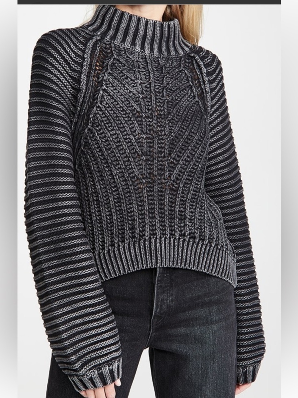 FREE PEOPLE Sweetheart Sweater Chunky Knit Mock neck Revolve Boho Black